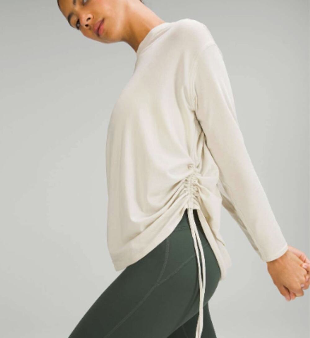 Lululemon Side Cinch Long Sleeve Crewneck Top Beige Modal Blend Relaxed Size 10
